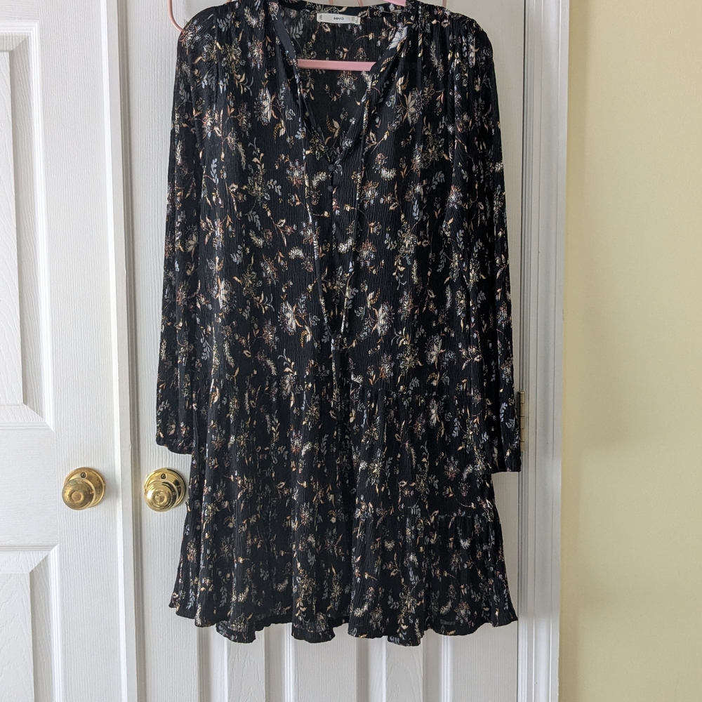 Mango Black Floral Long Sleeve Dress